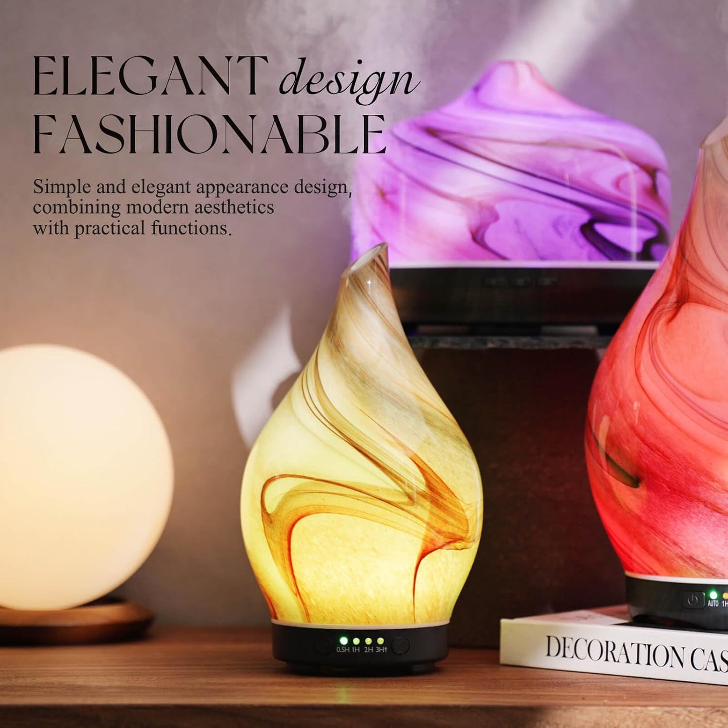 Porseme Oil Diffuser 3D Glass Aromatherapy Ultrasonic Humidifier, Air Refresh Auto Shut-Off, Timer Setting, BPA Free for Home Hotel Yoga Leisure SPA Gift 150ml Last 6H - Colors A