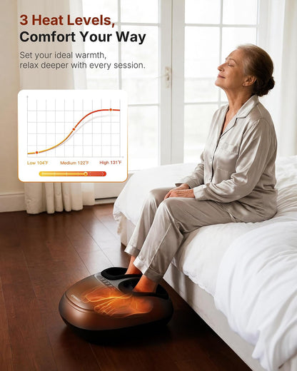 KNQZE Shiatsu Foot Massager with Heat for Plantar Fasciitis, FSA Eligible | Deep Kneading Shiatsu Massage, Multiple Heat & Compression Levels, Remote Control, Fits Men's Size 13, Gift for Women Men Mom