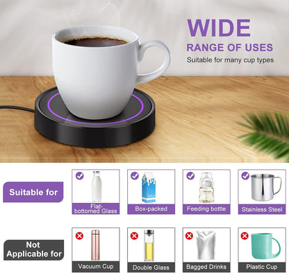 Coffee Mug Warmer, Electric Beverage Warmers for Office Home Desk Use, Smart Cup Warmer Thermostat Coaster for Hot Coffee Tea Espresso Milk Candle Wax with Gravity Switch Auto On/Off 135F