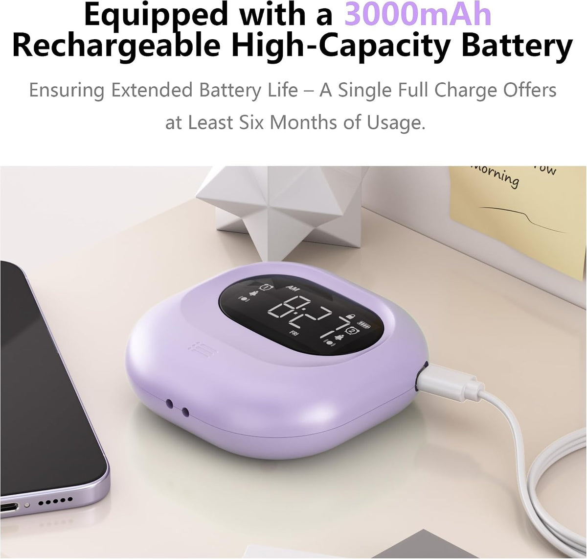 Vibrating Alarm Clock Rechargeable Battery Operated Cordless & Dual Alarms