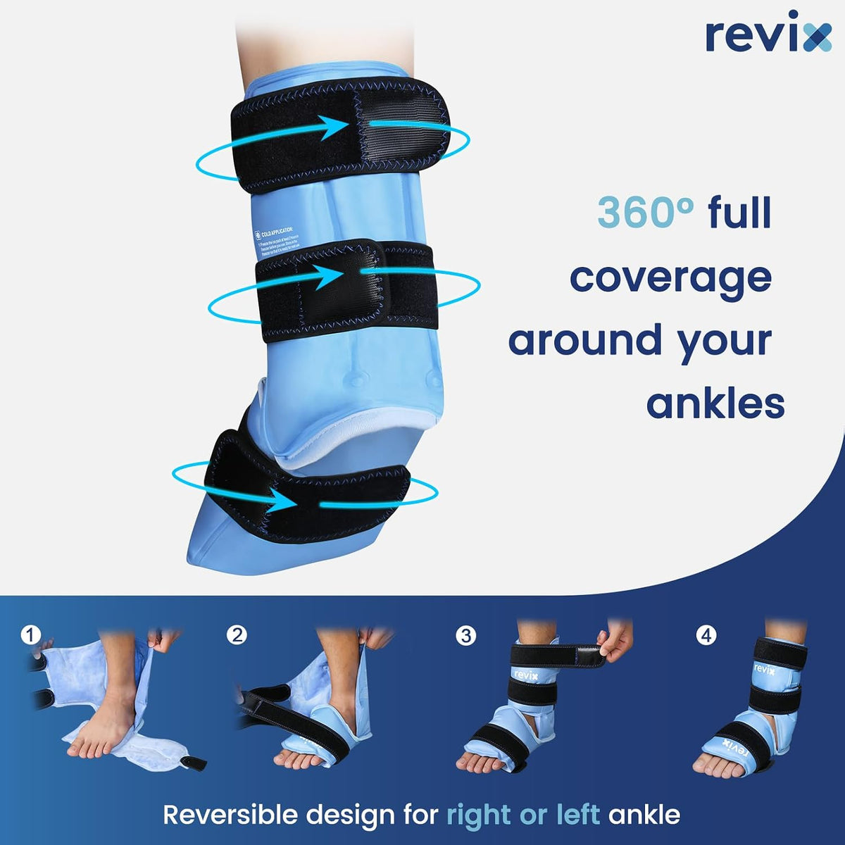 REVIX Ankle Ice Pack Wrap, Reusable Gel Ice Pack for Foot Pain Relief