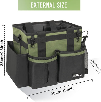 SCAVATA Compact Wearable Cleaning Caddy with Handle & Shoulder Straps | Small Cleaning Supplies Organizer, Under Sink & Car Cleaning Tools Storage Bag for Housekeepers Cleaners, Black