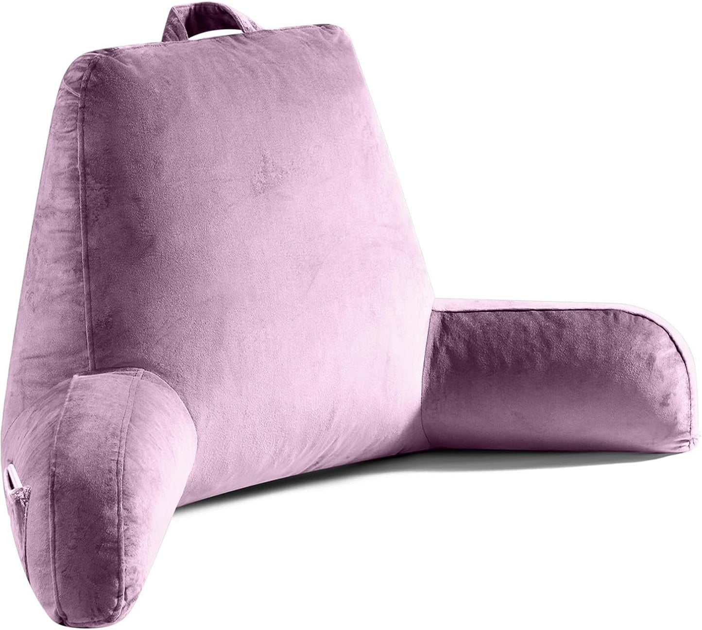 OAISZ Reading Pillow for Sitting in Bed with Shredded Memory Foam, Grey | 19-Inch Back Pillow for Sitting Up in Bed, Extended Arms, Side Pockets, Supportive Adjustable Pillow Removable Washable Cover