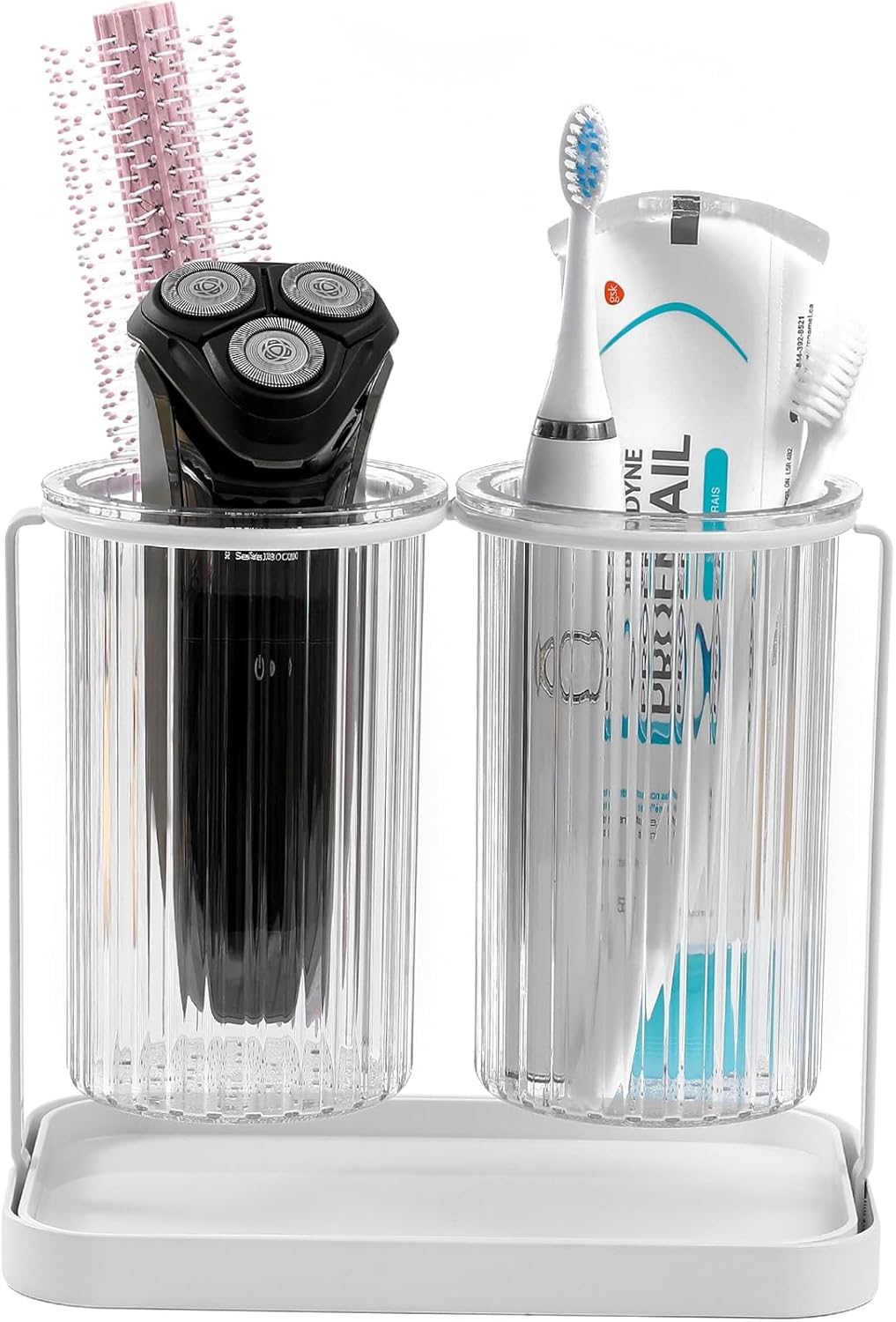 Toothbrush Holders with Drain Tray, Hanging Toothbrush and Toothpaste Holder Organizer Bathroom Caddy Countertop for Toothpaste, Razors, Electric Toothbrush - Clear | Detachable, Easy to Clean, Bathroom Organizer for Electric Toothbrush, Razors
