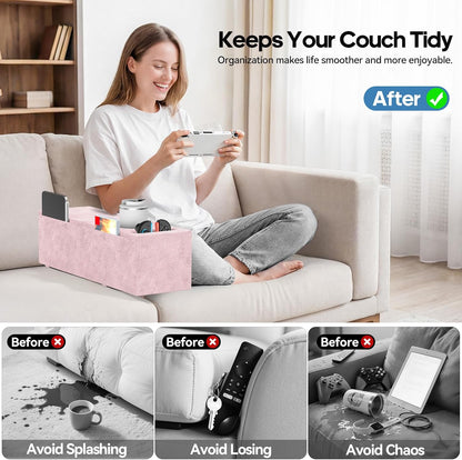 Removable Sofa Armrest Couch Caddy with Cup Holder Insert Between Cushions | Sofa Accessories Storage, Couch Armrest Pillow Table with Drink Holder
