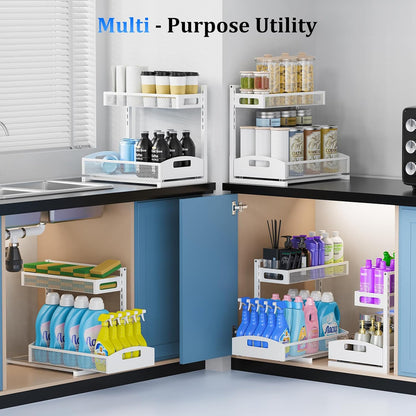 Petiza Under Sink Organizer Adjustable Height 2 Tier Bathroom Organizer Pull Out Cabinet Organer kitchen organizers and storage fridge organizers and storage,White,XL-1 Pack
