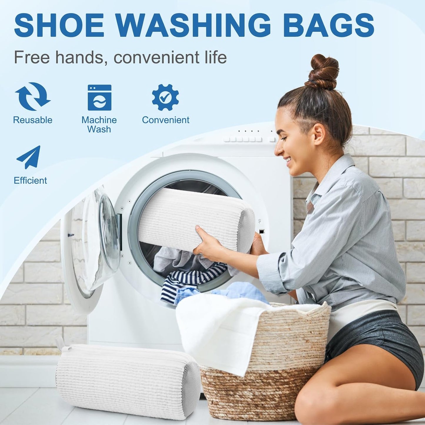 Aship Shoe Washing Machine Bag, Laundry Shoes Bag for Washer & Dryer - 2PC Reusable Shoe Cleaning Bag for Sneakers,Tennis Shoes, 360° Deep Cleaning With Self-locking Zipper for All Shoes Sizes - White