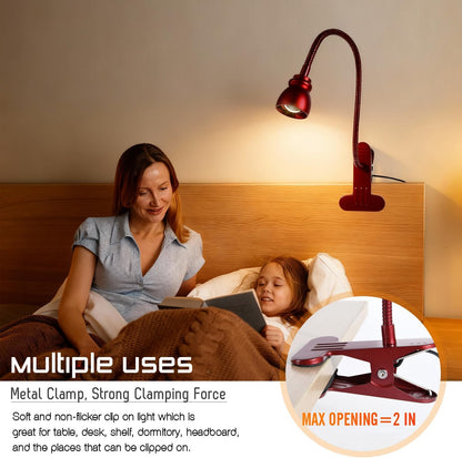 Zoomable Clip on Light, Clamp Reading Light for Dorm Bed Headboard, Dimmable Spotlight with 3 Color Temperature Options, 10 Dimmable Brightness Levels, Adjustable Beam Angle