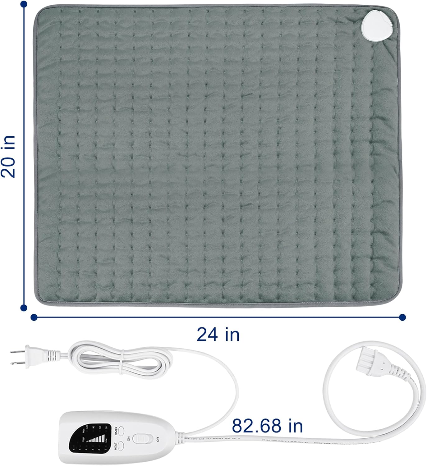 Electric Heating pad with 6 Heat Settings, Auto Shut Off, Dry Electric Heating for Back Neck Knee Arms Legs Shoulder Heat Pads for Christmas Birthday Father Mother's Day (24"X12", Gray Green)