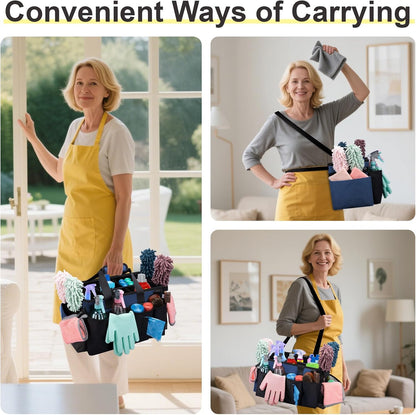 Wearable Large Cleaning Caddy Bag for Housekeepers (Black&Gray) | Cleaning Supplies Organizer with Adjustable Shoulder, Waist & Handle Straps, Detailing Bag for Kitchen Supplies