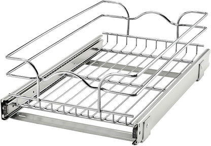 Rev-A-Shelf Pullout Organizer for Cabinets, Min Opening Width of 18" | STwo-Tier Steel Shelf for Kitchen or Vanity Cabinet Organization, Heavy Gauge Wire Slide Out Storage Basket, 5WB2-1822CR-1