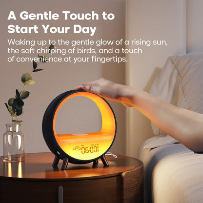 Dekala Arches Sunrise Alarm Clock Sunset White Noise Sound Machine Sleep Timer Loud Alarm Clock for Heavy Sleepers Natural Sound Wake-Up Light 15W Wireless Charging Customizable Snooze 5G WiFi App