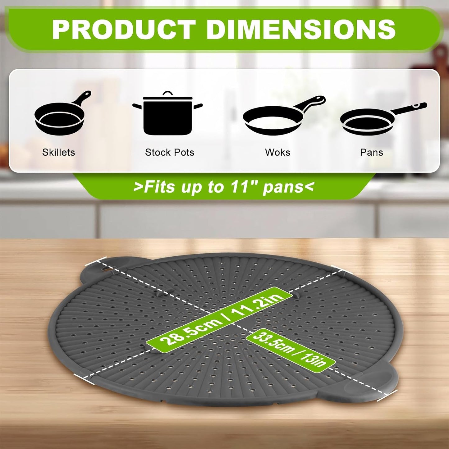 Silicone Splatter Screen for Frying Pan - 11 Inch Heat-Resistant Silicone Grease Splatter Guard, Multi-Use Oil Splash Guard for Kitchen Cooking Pan Cover, Dishwasher Safe