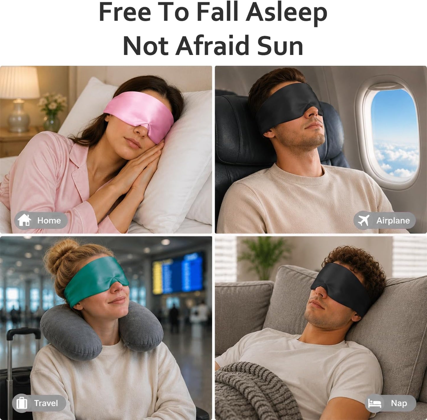100% Real Satin Sleep Mask Eye Mask for Women Man with Adjustable Band, Comfortable Sleep Mask, Travel Yoga Nap,Blindfold for Total Blackout for All Night Sleep, Hugging Padded Eye Cover for Sleeping