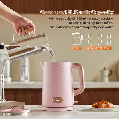 OLEGA Electric Tea Kettle: 1200W Fast Boil Electric Water Kettles 1.5L | Stainless Steel Kettle; Large Electric Water Kettle; Plastic Free Teapot; Auto Shut-Off Water Boiler; Fast Boil Kettles