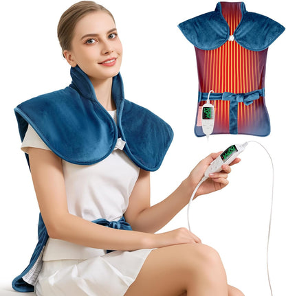 Electric Heating Pad for Neck Back Shoulder Pain Relief, 25"x37" Large Full Body Weighted Heated Pad for Menstrual Cramps - 5 Heat Levels/Snug Fit, Birthday Gifts for Women Men Mom Dad Elders