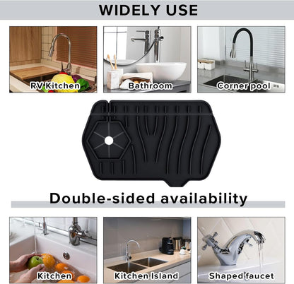 Silicone Sink Splash Guard Kitchen Splash Guard for Sink Splash Prevention Faucet Mat for Kitchen Sink Faucet Guard, Draining Mat Faucet Mat for Kitchen Sink Faucet Splash Guard（Black）