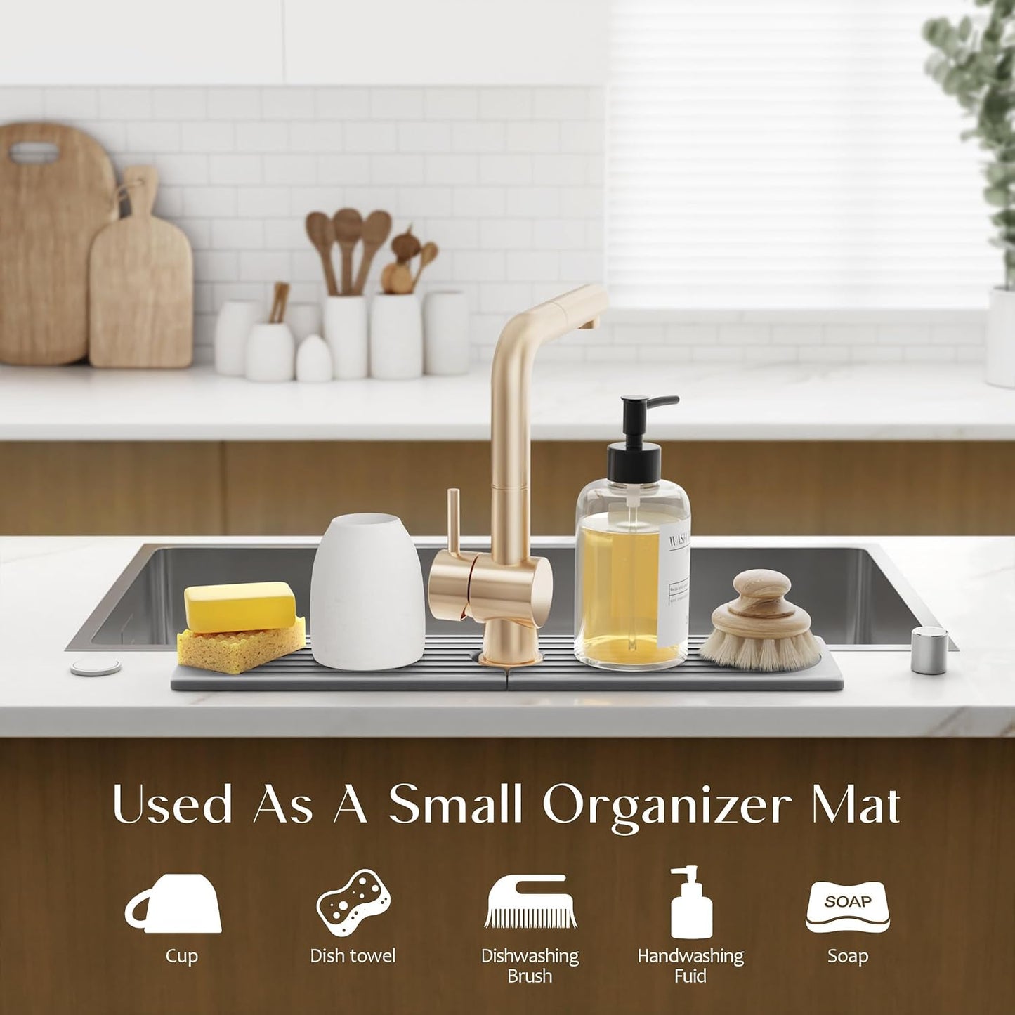 Stone Faucet Mat for Kitchen Sink – Diatomite Drying Stone Mat & Sink Protector, Prevents Moisture – Sink Splash Guard Water-Absorbing Stone Tray for Bathroom Counter (Light Grey, 20" x 3.9")