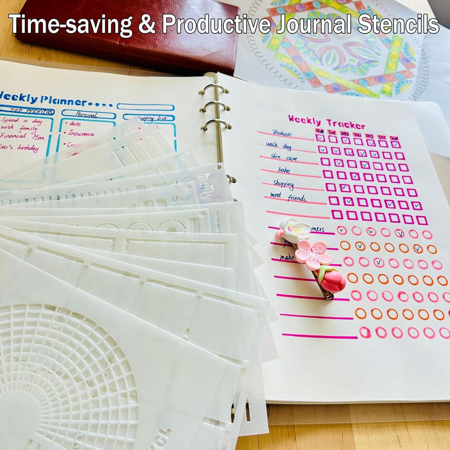 Journal Stencils, 14 PCS A5 Plastic Reusable Multi-Functional Tracker & Planner Stencils for Dotted Journals, Easily to Track Your Daily Life and Create Custom Layout for Dot Journal Notebook