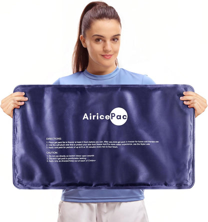 AiricePac Extra Large Gel Flexible Back Ice Packs for Injuries Reusable, 11”x 20” Cold Pack Wrap for Knee Leg Neck Shoulder Hip Back Pain Relief, Cold Compress Therapy for Swelling, Bruises, Surgery