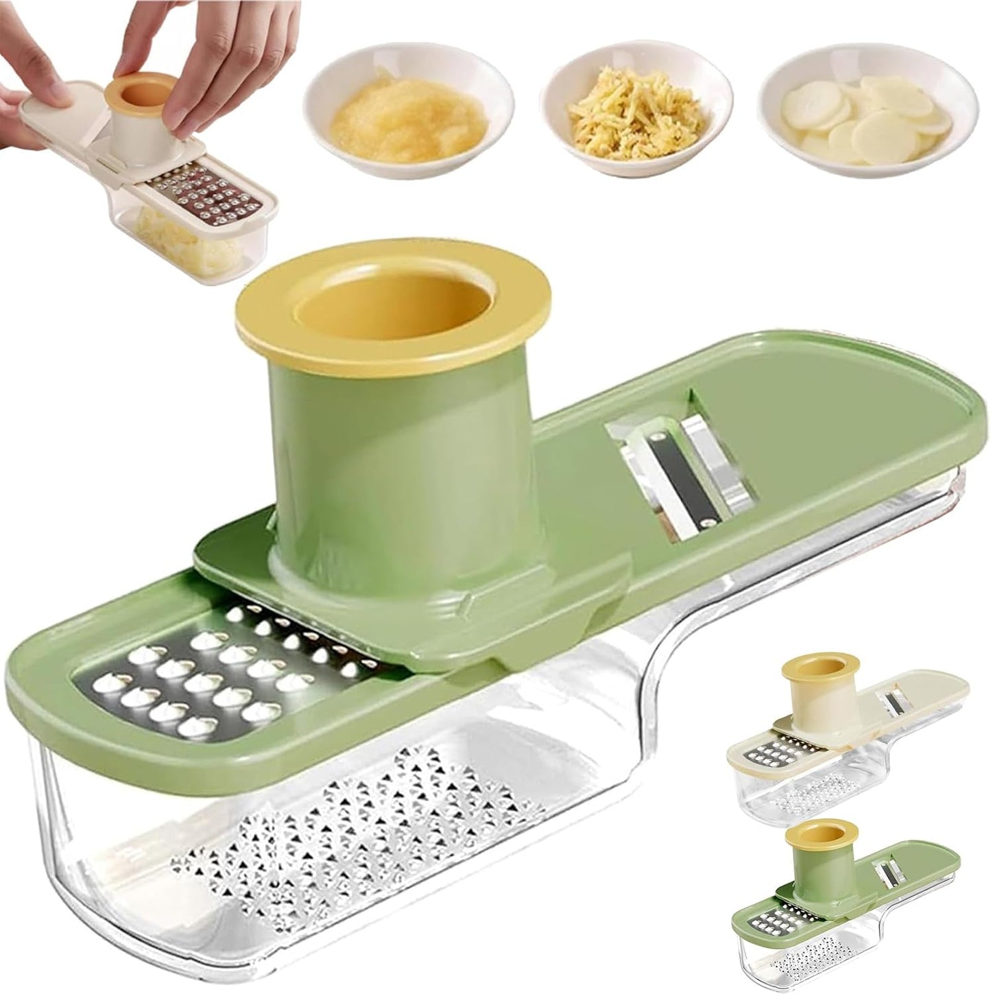 Garlic Slicer Super Thin, Garlic Slicer and Grater, 2026 Mini Multifunctional Garlic Grinder & Mandoline Slicer, Multi-Functional Veggie Shredder Ginger Vegetable Cutter with Container (Green*1 Pc)