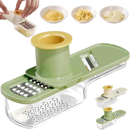 Garlic Slicer Super Thin, Garlic Slicer and Grater, 2026 Mini Multifunctional Garlic Grinder & Mandoline Slicer, Multi-Functional Veggie Shredder Ginger Vegetable Cutter with Container (Green*1 Pc)