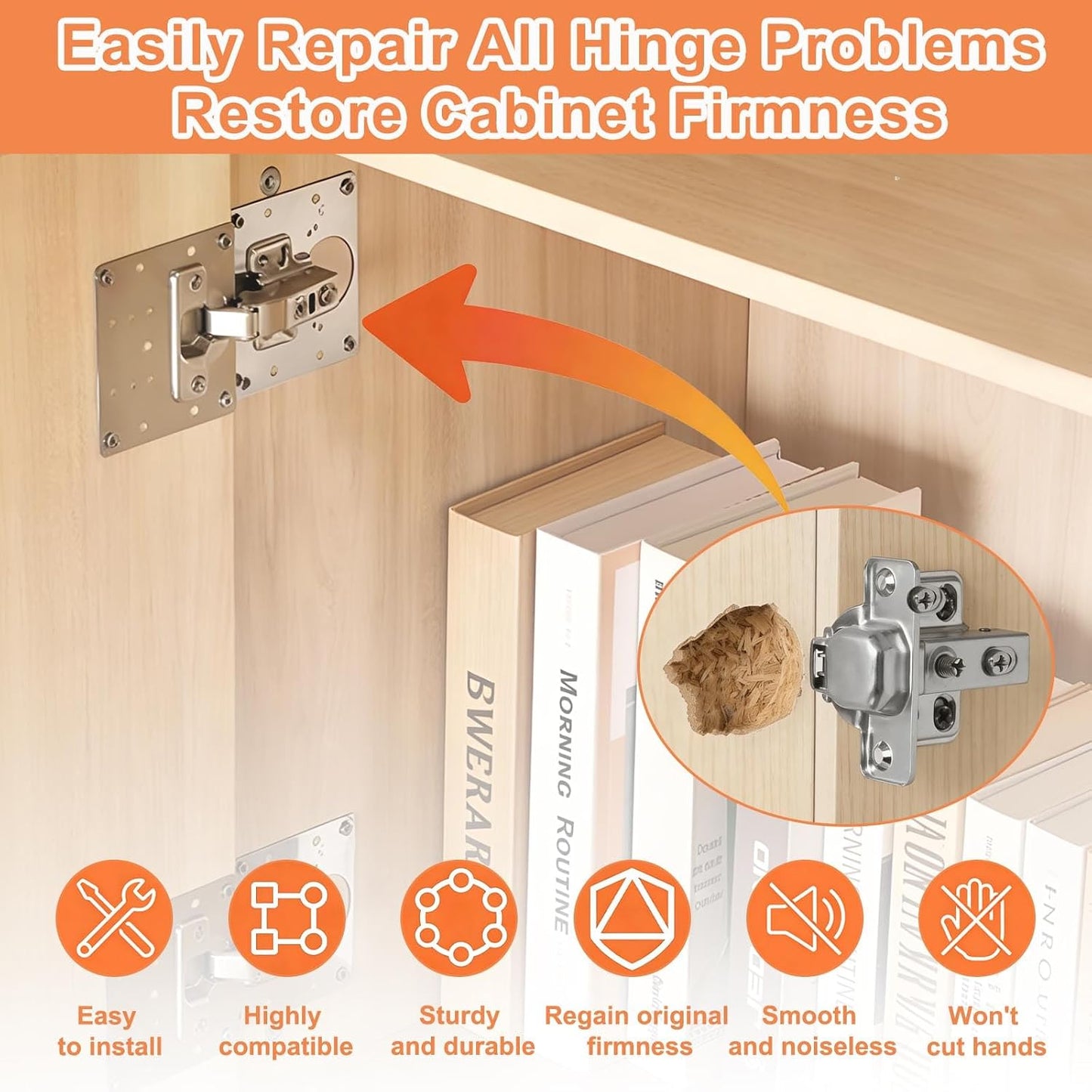 20PCS Upgraded Cabinet Hinge Repair Plate Kit, Stainless Steel Door Hinge Mounting Plate, Large Cabinet Hinge Fix Board with Screws for Kitchen Cabinet, Cupboard Doors, Furniture Hinge Reinforcement