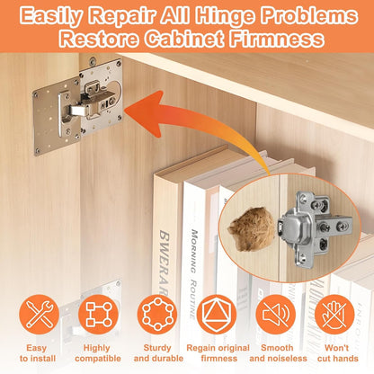 20PCS Upgraded Cabinet Hinge Repair Plate Kit, Stainless Steel Door Hinge Mounting Plate, Large Cabinet Hinge Fix Board with Screws for Kitchen Cabinet, Cupboard Doors, Furniture Hinge Reinforcement
