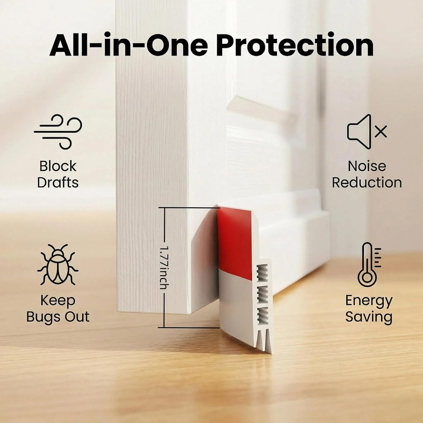 Door Draft Stopper Under Door Draft Blocker Insulator Door Sweep Weather Stripping Noise Stopper Strong Adhesive 43'' Length