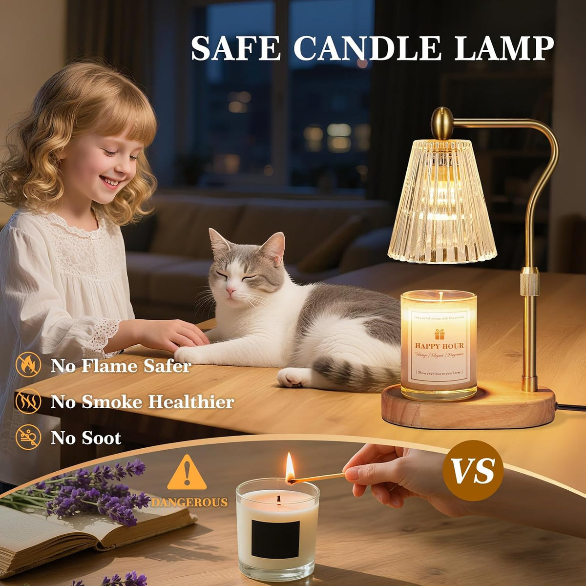 Imenlox Candle Warmer Lamp, with Timer & Dimmer, Adjustable Height, Christmas Birthday Mothers Day Gifts for Women Mom Her, House Warming New Home Thanksgiving Décor (Amber)