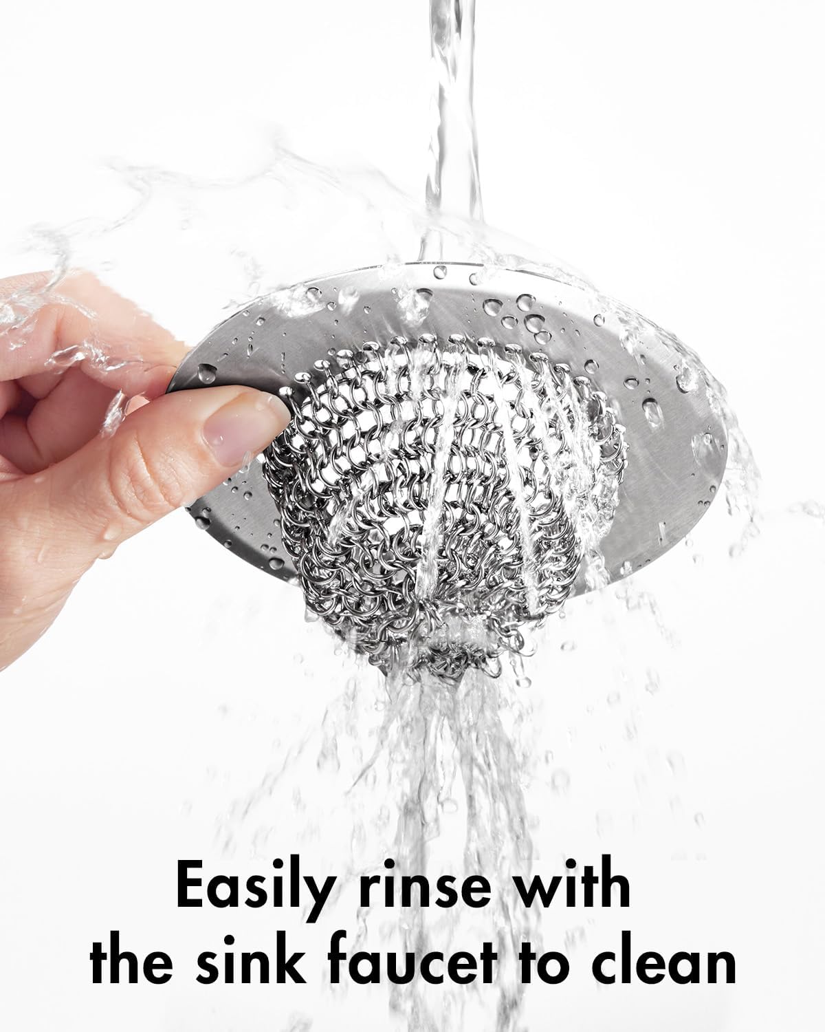 Kitchen Sink Drain Strainer,Patented Reversible Chain Mesh Basket Anti-Clog | Revolutionary Sink Strainer，Easy Clean，Fast Drainage，304 Stainless Steel Rust-Proof，4.4" Large Capacity Food Catcher，Handmade