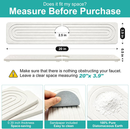 Fast Dry Stone Faucet Mat for Bathroom Sink Kitchen Counter Marble Trays | Small Diatomite Sink Splash Guard White Absorbent Tray Counter Quick Drying Stone Kitchen Diatomaceous Earth Around Faucet