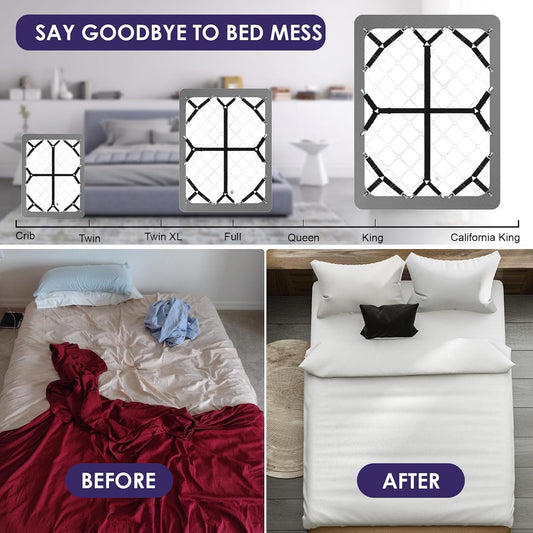 Luyena Bed Sheet Straps, 6 Pack, Adjustable Elastic Fitted Sheet Holders