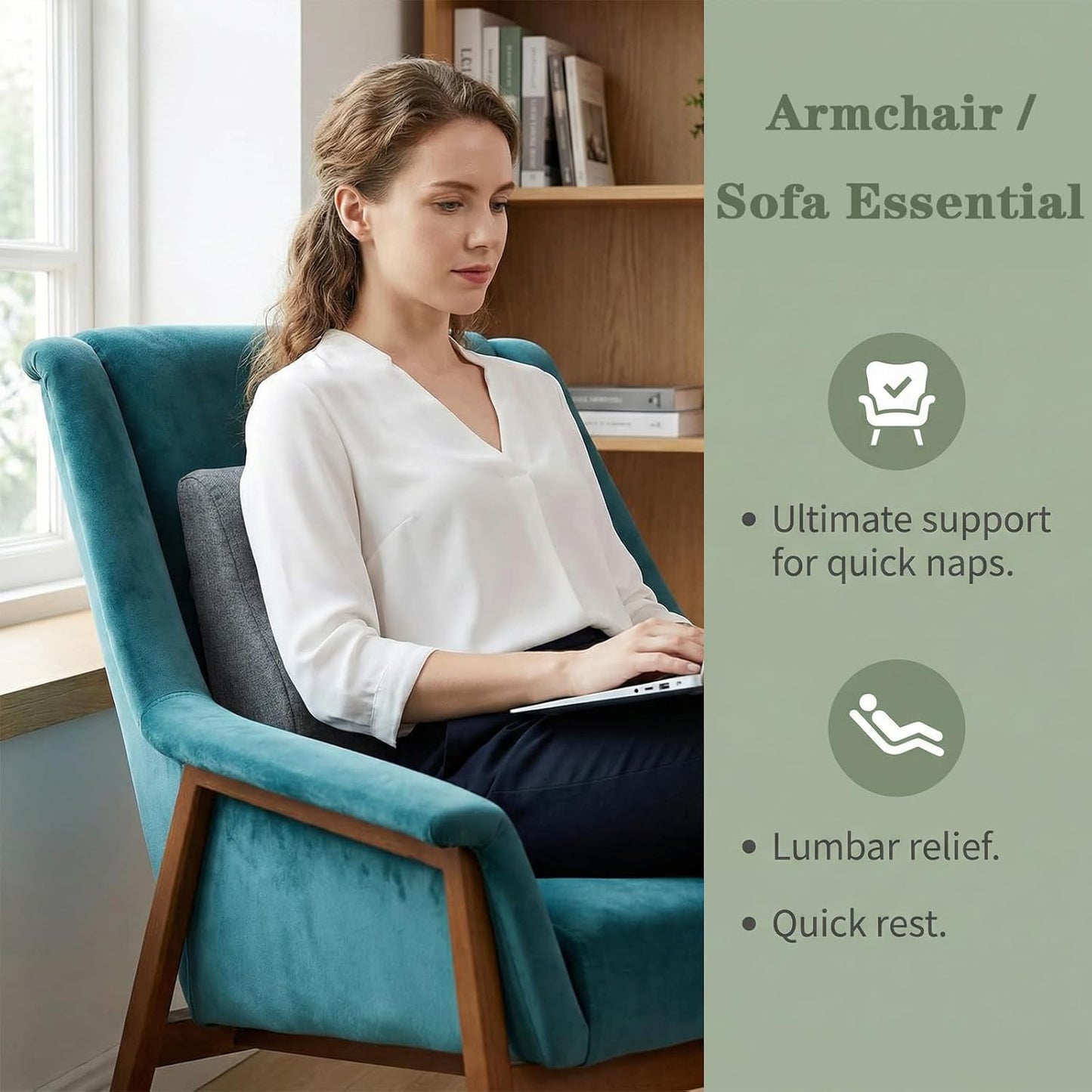 baibu Patented Dual-Layer Memory Foam Lumbar Pillow for Recliner, Brown | Large ergonomic back support for recliners, sofas and gaming chairs, with a removable machine-washable cover.