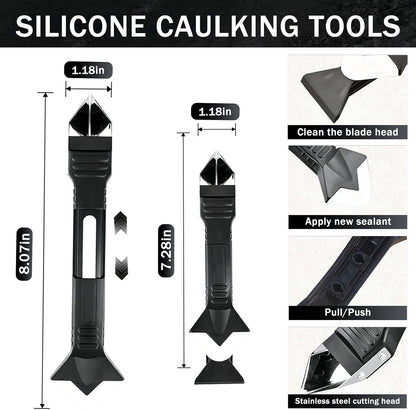 Caulk Remover Tool Set 3 in 1, Silicone Caulking Tool & Sealant Smoothing with 5 Interchangeable Pads, Non-Slip Push-Pull Design – for Bathroom, Kitchen, Tile,bathroom, Window, Sink