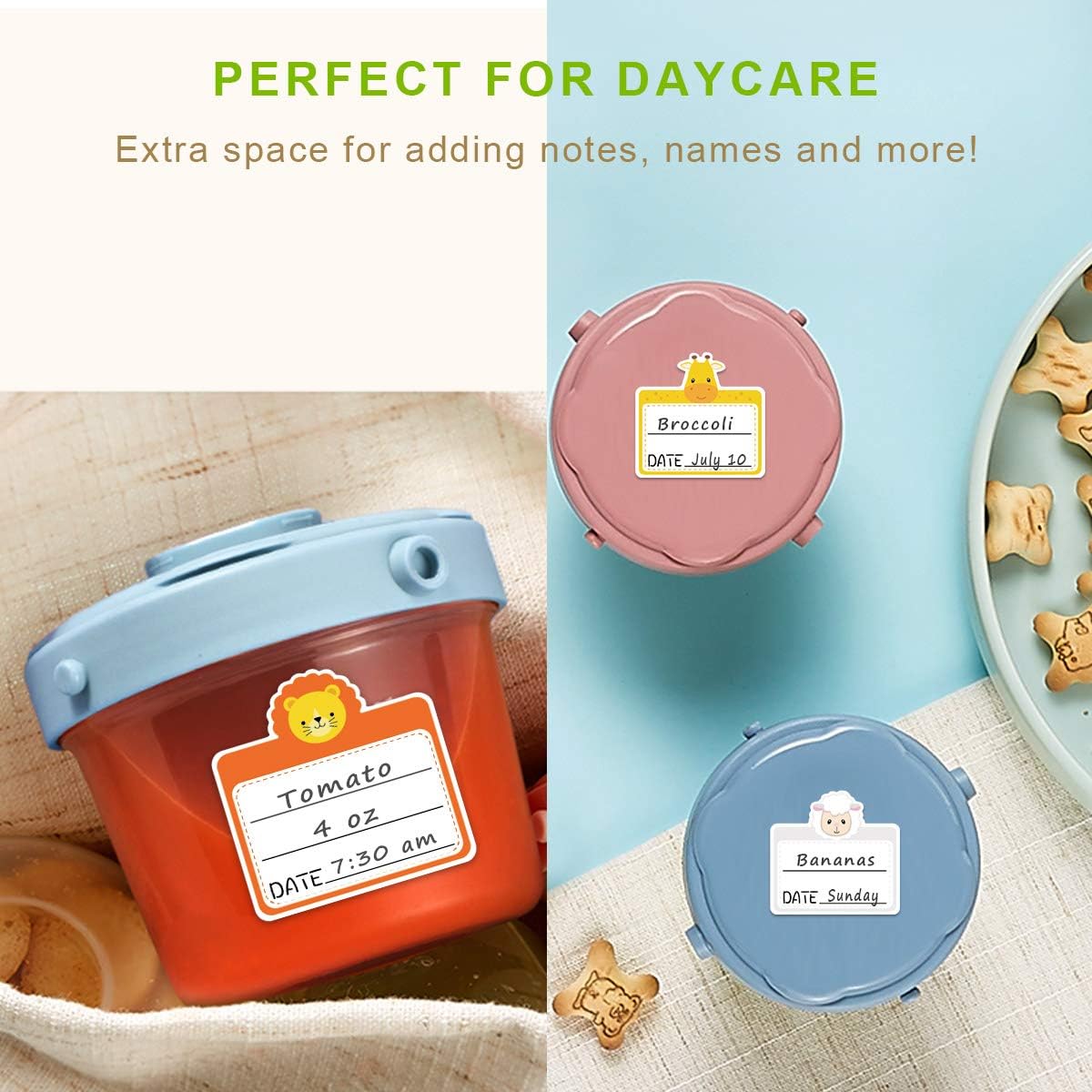 Ceiba Tree Food Containers Stickers Daycare Labels Removable Waterproof Labels for Kitchen Kids Bottle 108Pcs