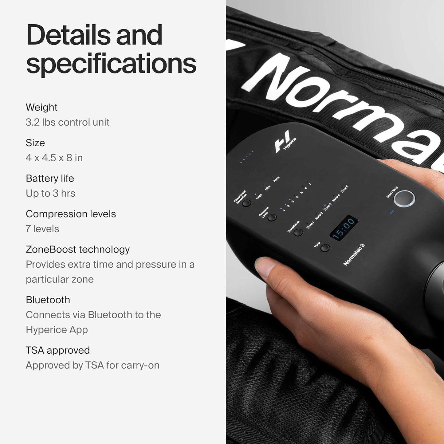 Hyperice Normatec 3 Legs Compression Boots Full Leg Recovery Size Standard | Relieve Muscle Aches Pain | Reduce Tension Swelling | 7 levels | Increase Circulation | ZoneBoost | FSA-HSA Eligible | TSA