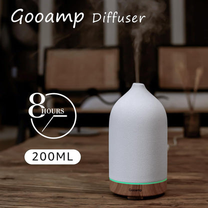 Gooamp 200ML Ceramic Essential Oil Diffuser for Home - Ultrasonic Aromatherapy Diffuser Humidifier with 7 Color LED Lights, Auto Shut-Off, 3 Timers for Bedroom, Office, Yoga, Black