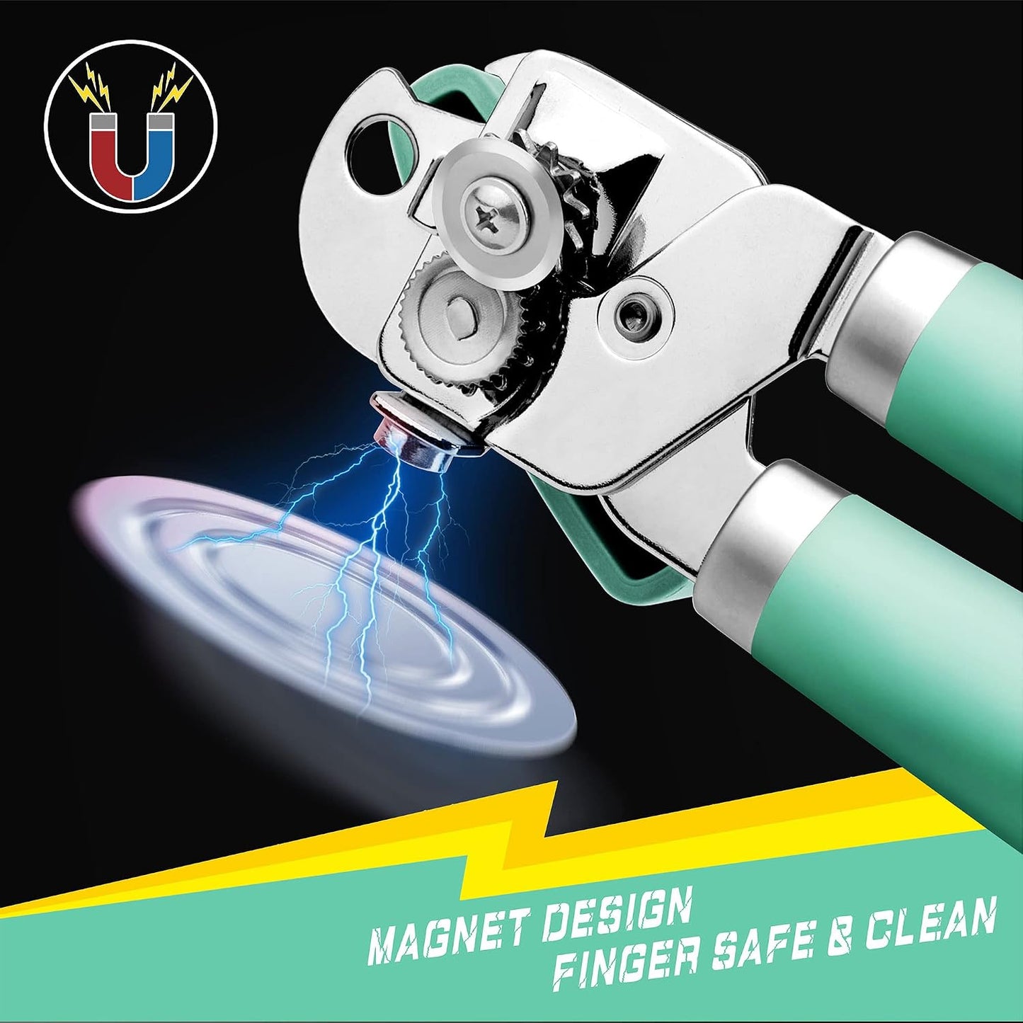 PrinChef Manual Can Openers with Magnet, No-Trouble-Lid-Lift, Handheld Can Opener Smooth Edge with Sharp Blade, Large Effort-Saving Handles, Easy Grip & Heavy Duty, Black