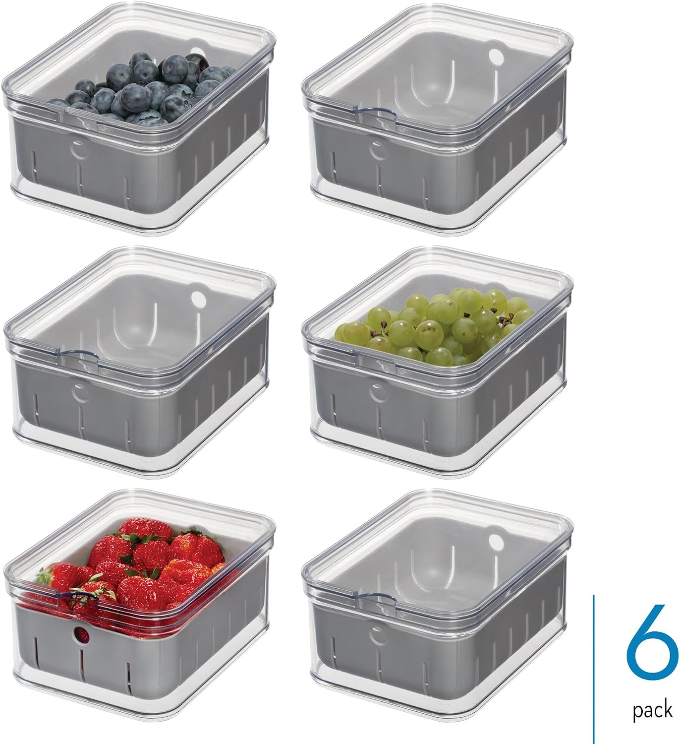 iDesign Small Fridge Berry Bin with Removable Colander Basket and Lid - Set of 2 - Clear/White