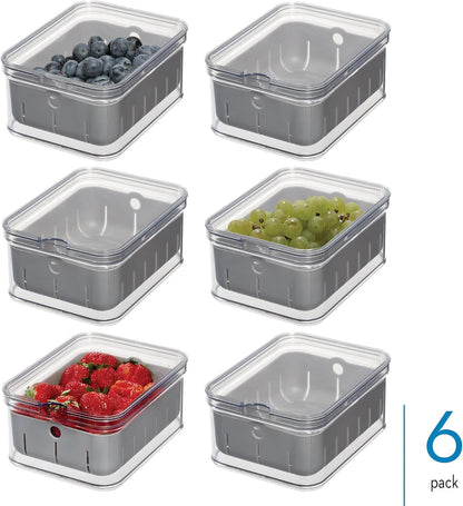 iDesign Small Fridge Berry Bin with Removable Colander Basket and Lid - Set of 2 - Clear/White