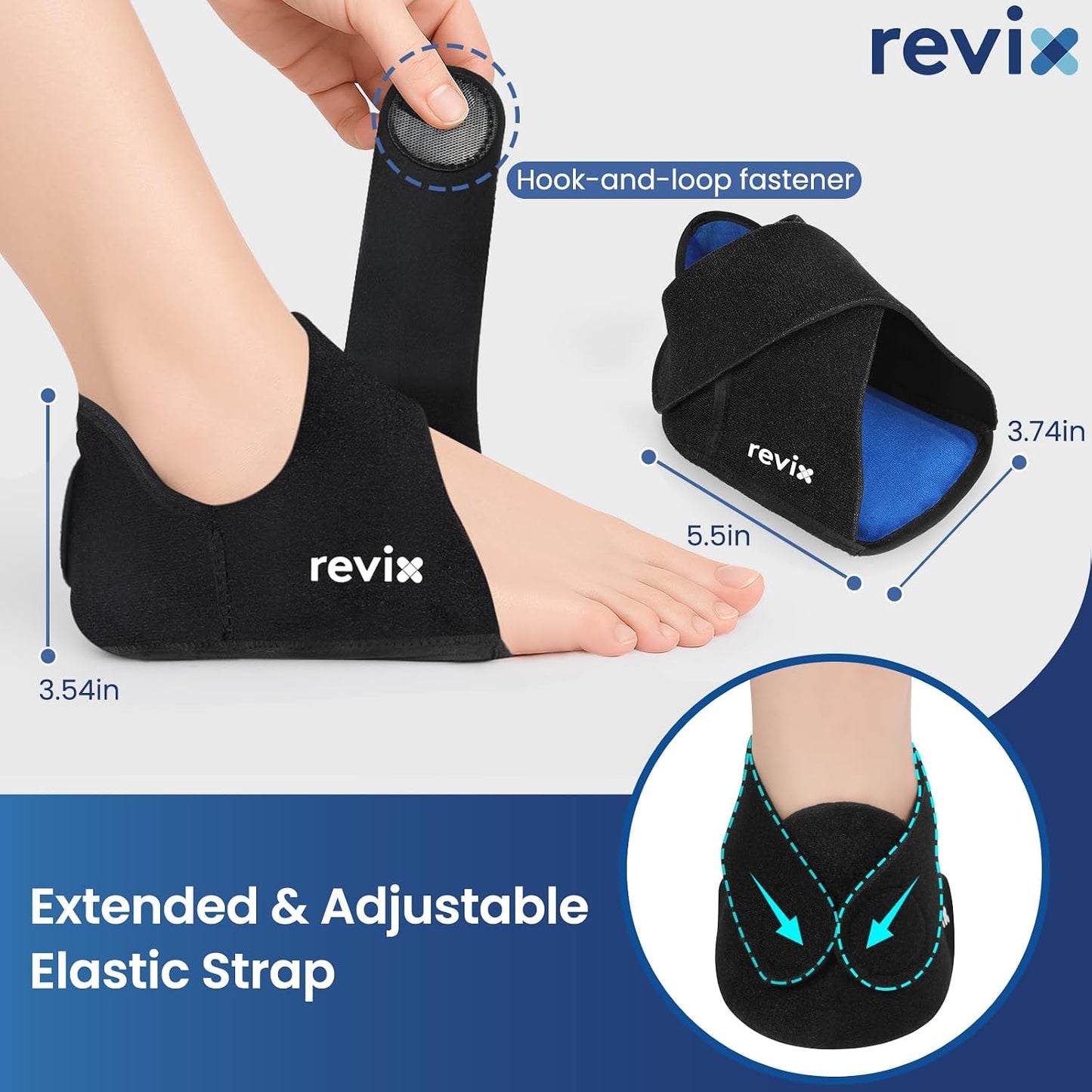 REVIX Heel Ice Pack Wrap for Plantar Fasciitis & Achilles Tendonitis, Gel | Full-heel Coverage for Men & Women, Hot or Cold Relief for Heel Spurs & Foot Discomfort, Adjustable, Reusable (Not for Ankle)