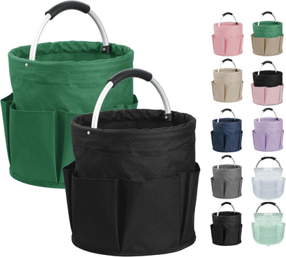 17L Cleaning Caddy with Handle and 6 Pockets, Foldable Cleaning Supply Caddy, Portable Shower Caddy in 600D Oxford Fabric, Multifunctional Storage Basket for Camping, Gardening, Black