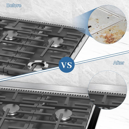 30" Slide-in Range Rear Filler Kit with 2PCS Silicone Stove Gap Covers | W10113901A, Cooktop Trim Kit Between Stove and Backsplash for Whirlpool & Most Brand, Heat Resistant, Stainless Steel, Black