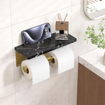 FORIOUS Toilet Paper Holder with Shelf, Commercial Toilet Paper Dispensers | Brushed Nickel | Wall Mount Bathroom Tissue Holder | SUS304 Stainless Steel Rustproof | Double Tissue Roll Holder