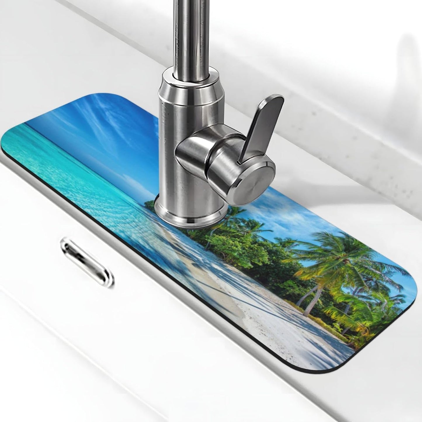 Abstract Flower Blooming Floral Watercolor Kitchen Sink Splash Guard Faucet Mat Super Absorbent Fast Drying Mat Sink Gadgets-Fast Drying Pad Sink Mat For Kitchen Bathroom (15" X 5.5" )