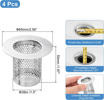 uxcell 2 Pack Shower Drain Strainer, 2" x 2.5" Stainless Steel Floor Drain Strainer Deep Sink Hair Catcher for Kitchen Bathroom Balcony Floor Drain, Fit Hole Size from 1.57" to 2.56"