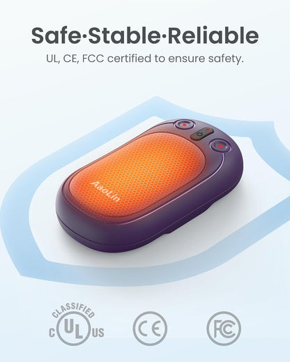 AI Hand Warmers Rechargeable, AaoLin Electric Hand Warmers Reusable, 12Hrs Long Heating, Portable Pocket Handwarmer Great Gift for Outdoors, Camping, Golf, Hunting Gear