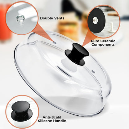 Glass Microwave Splatter Cover for Food, 10 In Glass Microwave Splatter Guard with Vent Hole, BPA Free, Easy-Grip Silicone Knob, Dishwasher Safe, Food Grade, Heat Resistant, No Plastic