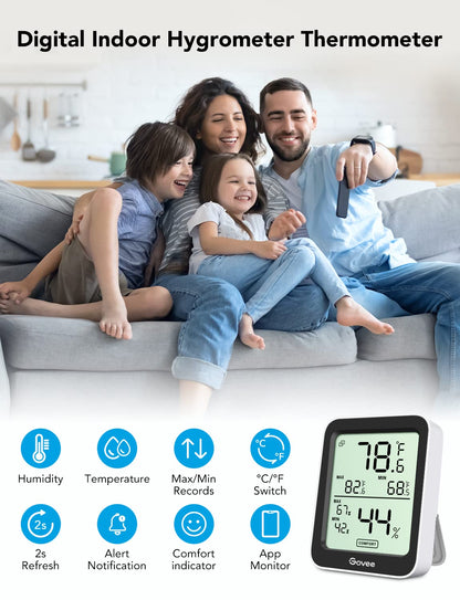 Govee Indoor Hygrometer Thermometer H5075 with Bluetooth App Control | Room Temperature Humidity Meter, 164ft Remote Monitor, Smart Alerts, 2 Years Data Storage Export, for Bedroom Wine Cellar
